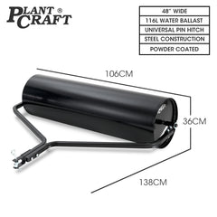 PLANTCRAFT 48" 116L Tow Behind Lawn Roller, Water or Sand Filled, for grass sod, seed, and unlevel ground