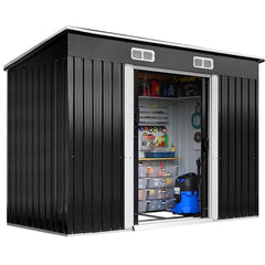 PlantCraft Galvanised Steel Garden Shed 2.38 x 1.31 x 1.82m, with 2 Sliding Doors, 2 Air Vents, Skillion Roof, Floor Frame