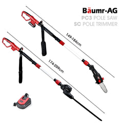 BAUMR-AG 20V SYNC Cordless Pole Saw & Hedge Trimmer Combo, 8 inch Chainsaw Pruner, Telescopic Handle, with Battery and Charger Kit