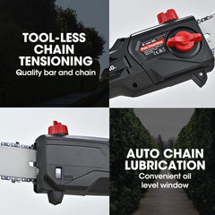 BAUMR-AG 20V SYNC Cordless Pole Saw & Hedge Trimmer Combo, 8 inch Chainsaw Pruner, Telescopic Handle, with Battery and Charger Kit
