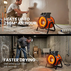 UNIMAC 2kW Industrial Electric Space Fan Heater, Tilt Angle, Fast Heating, 2 Heat Settings, Portable for Workshop and Garage Use