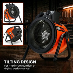UNIMAC 2kW Industrial Electric Space Fan Heater, Tilt Angle, Fast Heating, 2 Heat Settings, Portable for Workshop and Garage Use