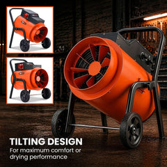 UNIMAC 15kW Portable Industrial Electric Space Fan Heater, 32A 3 Phase, Wheel Mounted, Adjustable Thermostat, High Power for Workshop and Warehouse Use