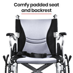 EQUIPMED Folding Aluminium Wheelchair, 20" Wheels, Park Brakes, 100kg Capacity, Grey/Black