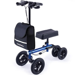 EQUIPMED Knee Scooter Walker, 10 inch Tyres Dual Brakes Bag - Broken Leg Ankle Foot Mobility - Crutches Alternative - Blue
