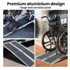 EQUIPMED 152cm Portable Folding Aluminium Access Ramp, 272kg Rated, for Wheelchair, Mobility Scooter, Rollator