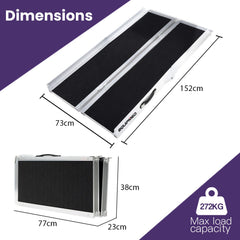 EQUIPMED 152cm Portable Folding Aluminium Access Ramp, 272kg Rated, for Wheelchair, Mobility Scooter, Rollator