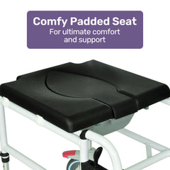 Equipmed Commode Shower Chair, Over Toilet or Bedside 136kg Capacity Aluminium frame with Wheels, Black