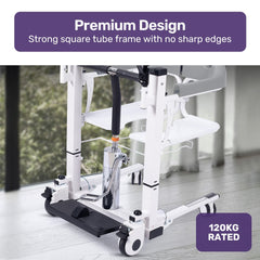Equipmed Patient Lift Transfer Chair, Easy Hydraulic Height Adjustment, Shower Compatible, Over Toilet, Removable Commode, for Seniors Elderly Disabled