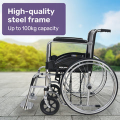 Equipmed Folding Manual Wheelchair Self Propelled, 24" Rear Wheels, Chrome Steel Frame, 46cm Wide Seat, 100kg Capacity, Park Brakes