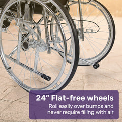 Equipmed Folding Manual Reclining Wheelchair Self Propelled, 24" Rear Wheels, Chrome Steel Frame, 46cm Wide Seat, 100kg Capacity, Park Brakes