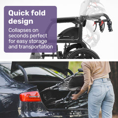 Equipmed Folding Transit Wheelchair, Lightweight Aluminium for Easy Transport, Grey