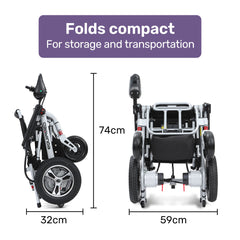 EQUIPMED Ultra-Light Power Wheelchair, Tight Turning, Airline Approved, ARTG Certified, Aluminium Frame, Lithium Battery, Brown