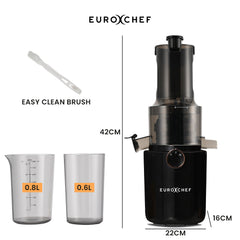 EUROCHEF Cold Press Slow Juicer Machine, Large Chute, 200W, Charcoal Grey
