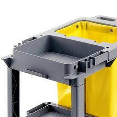AUCH Janitor Cleaning Trolley, Housekeeping Cart, 3 Shelves, Tool Storage Clamp, Wet Sign Hook, Quiet Wheels, Grey