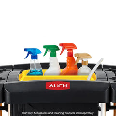 AUCH Double Bag Janitor Cleaning Trolley, Housekeeping Cart, Lockable Cabinet with Storage Tubs, Quiet Wheels, Black
