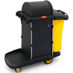 AUCH Double Bag Janitor Cleaning Trolley, Housekeeping Cart, Lockable Cabinet with Storage Tubs, Quiet Wheels, Black
