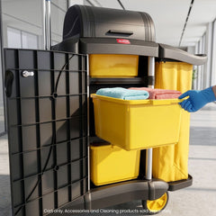 AUCH Double Bag Janitor Cleaning Trolley, Housekeeping Cart, Lockable Cabinet with Storage Tubs, Quiet Wheels, Black