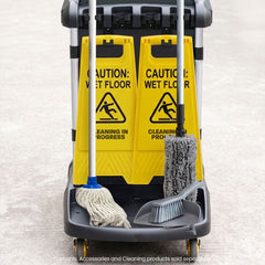 AUCH Double Bag Janitor Cleaning Trolley, Housekeeping Cart, Lockable Cabinet with Storage Tubs, Quiet Wheels, Black