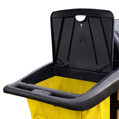 AUCH Double Bag Janitor Cleaning Trolley, Housekeeping Cart, Lockable Cabinet with Storage Tubs, Quiet Wheels, Black