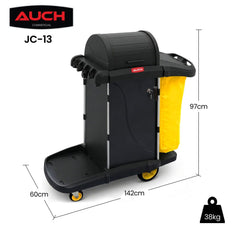 AUCH Double Bag Janitor Cleaning Trolley, Housekeeping Cart, Lockable Cabinet with Storage Tubs, Quiet Wheels, Black