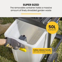 MICHIGAN 2400W Electric Crushing Impact Shredder, Quiet High Torque Garden Mulcher Chipper, Shreds Palm Fronds