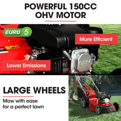 BAUMR-AG 18" 150cc Self Propelled Lawn Mower, 7 Height, Steel Deck, Cup Holders, 4-Stroke Petrol Lawnmower - 740SX