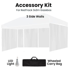RED TRACK Accessory Pack for 6x3m White Gazebo, includes Walls, Wheeled Carry Bag, Rechargeable USB Lamp