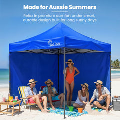 RED TRACK 3x3m Premium Pop Up Gazebo Marquee, Patented Steel Cable Canopy Support System, Wheeled Carry Bag, Side Walls, UV Block, Reinforced Frame, Blue
