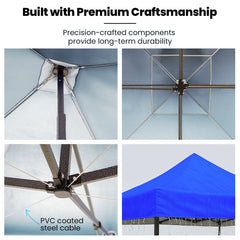 RED TRACK 3x3m Premium Pop Up Gazebo Marquee, Patented Steel Cable Canopy Support System, Wheeled Carry Bag, Side Walls, UV Block, Reinforced Frame, Blue