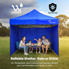 RED TRACK 3x3m Premium Pop Up Gazebo Marquee, Patented Steel Cable Canopy Support System, Wheeled Carry Bag, Side Walls, UV Block, Reinforced Frame, Blue