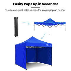 RED TRACK 3x3m Premium Pop Up Gazebo Marquee, Patented Steel Cable Canopy Support System, Wheeled Carry Bag, Side Walls, UV Block, Reinforced Frame, Blue