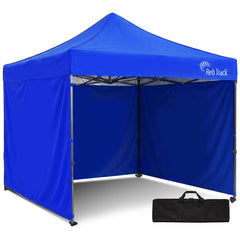 RED TRACK 3x3m Premium Pop Up Gazebo Marquee, Patented Steel Cable Canopy Support System, Wheeled Carry Bag, Side Walls, UV Block, Reinforced Frame, Blue
