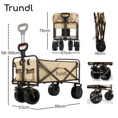 TRUNDL 106L Electric Folding Pull Cart, Powerful Easy Hill Climbing, All-terrain Wheels, Wagon for Beach Camping Shopping, Cream
