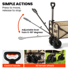 TRUNDL 106L Electric Folding Pull Cart, Powerful Easy Hill Climbing, All-terrain Wheels, Wagon for Beach Camping Shopping, Cream