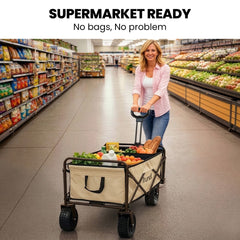 TRUNDL 106L Electric Folding Pull Cart, Powerful Easy Hill Climbing, All-terrain Wheels, Wagon for Beach Camping Shopping, Cream
