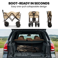 TRUNDL 106L Electric Folding Pull Cart, Powerful Easy Hill Climbing, All-terrain Wheels, Wagon for Beach Camping Shopping, Cream