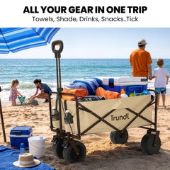 TRUNDL 106L Electric Folding Pull Cart, Powerful Easy Hill Climbing, All-terrain Wheels, Wagon for Beach Camping Shopping, Cream