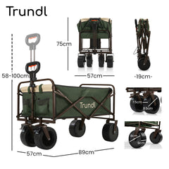 TRUNDL 106L Electric Folding Pull Cart, Powerful Easy Hill Climbing, All-terrain Wheels, Wagon for Beach Camping Shopping, Green