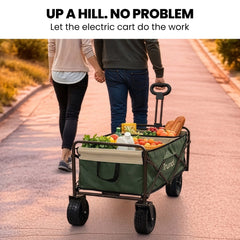 TRUNDL 106L Electric Folding Pull Cart, Powerful Easy Hill Climbing, All-terrain Wheels, Wagon for Beach Camping Shopping, Green