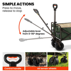 TRUNDL 106L Electric Folding Pull Cart, Powerful Easy Hill Climbing, All-terrain Wheels, Wagon for Beach Camping Shopping, Green
