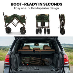 TRUNDL 106L Electric Folding Pull Cart, Powerful Easy Hill Climbing, All-terrain Wheels, Wagon for Beach Camping Shopping, Green