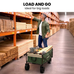TRUNDL 106L Electric Folding Pull Cart, Powerful Easy Hill Climbing, All-terrain Wheels, Wagon for Beach Camping Shopping, Green