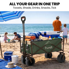 TRUNDL 106L Electric Folding Pull Cart, Powerful Easy Hill Climbing, All-terrain Wheels, Wagon for Beach Camping Shopping, Green