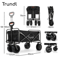 TRUNDL 106L Electric Folding Pull Cart, Powerful Easy Hill Climbing, All-terrain Wheels, Wagon for Beach Camping Shopping, Black