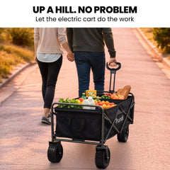 TRUNDL 106L Electric Folding Pull Cart, Powerful Easy Hill Climbing, All-terrain Wheels, Wagon for Beach Camping Shopping, Black