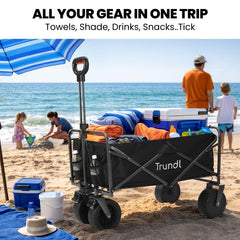 TRUNDL 106L Electric Folding Pull Cart, Powerful Easy Hill Climbing, All-terrain Wheels, Wagon for Beach Camping Shopping, Black