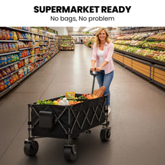 TRUNDL 180L XL Electric Folding Pull Cart, Powerful Easy Hill Climbing, All-terrain Wheels, Wagon for Beach Camping Shopping, Black