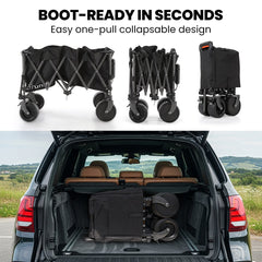 TRUNDL 180L XL Electric Folding Pull Cart, Powerful Easy Hill Climbing, All-terrain Wheels, Wagon for Beach Camping Shopping, Black