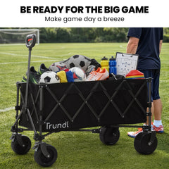 TRUNDL 180L XL Electric Folding Pull Cart, Powerful Easy Hill Climbing, All-terrain Wheels, Wagon for Beach Camping Shopping, Black